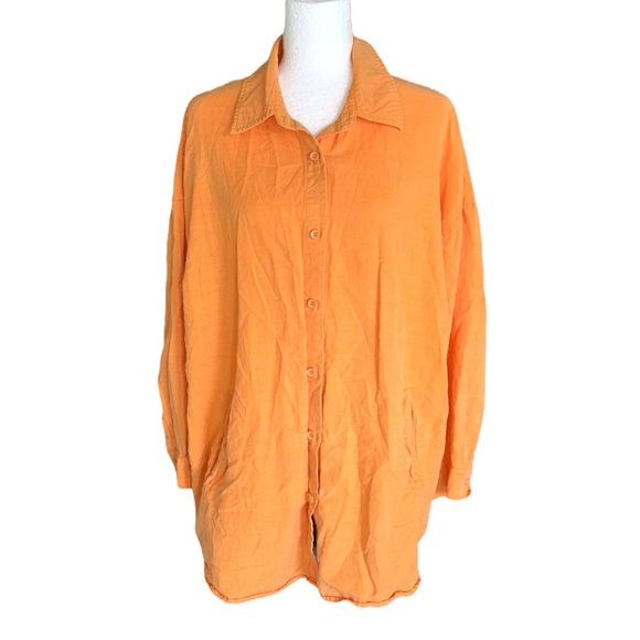Avec Les Filles Anthro Bright Orange Oversized Button Down Shirt Jacket S - Picture 1 of 12